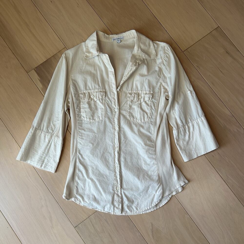 James Perse Standard Mixed Media Ribbed Button Up Shirt Women’s 4